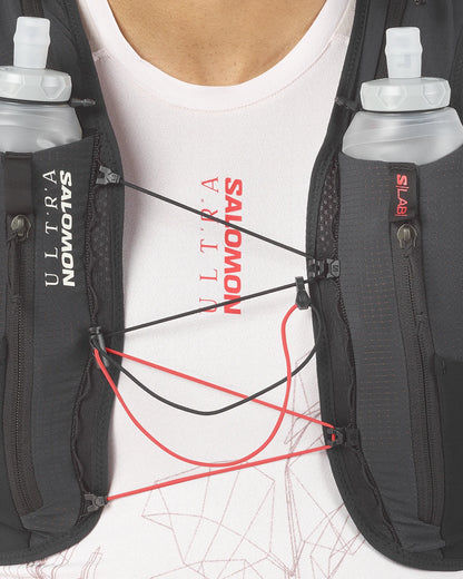 Chaleco de hidratación Salomon S/LAB Ultra 12 Negro, detalle de las correas de sujeción
