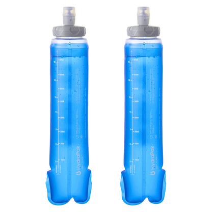 Vista posterior de dos soft flasks Salomon de 500 ml con marcas de volumen